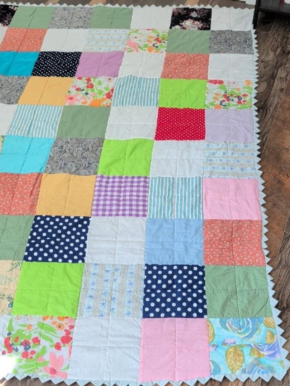 Vintage Handmade Patchwork Full / Queen Quilt - Picture 12 of 13